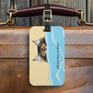 Etiqueta De Bagagem Tabby Cat Peeking Blue Funny