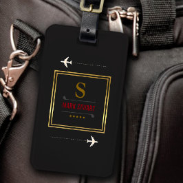 Etiqueta De Bagagem Tacos de golfe, nome e inicial em monogramas negro