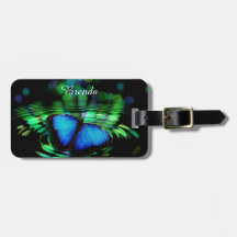 Tag azul da bagagem da borboleta com correia de