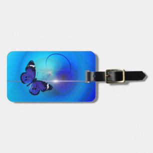 Etiqueta De Bagagem Tag azul da bagagem da borboleta com correia de
