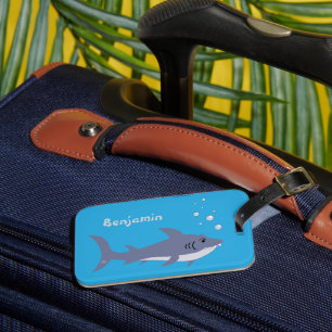 Etiqueta De Bagagem Tag azul da bagagem do miúdo do tubarão do