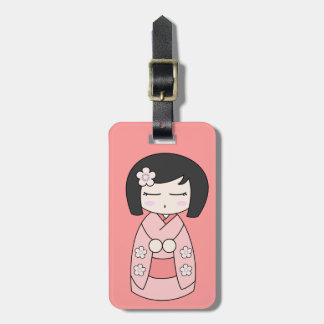 Etiqueta De Bagagem Tag cor-de-rosa da bagagem de Kokeshi