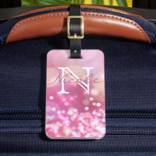Etiqueta De Bagagem Tag cor-de-rosa glamoroso da bagagem do monograma