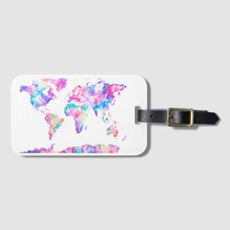 Etiqueta De Bagagem Tag da bagagem do mapa do mundo da aguarela