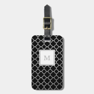 Etiqueta De Bagagem Tag de prata e preto da bagagem do quatrefoil