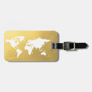 Etiqueta De Bagagem Tag elegante da bagagem do mapa do mundo Dourado