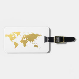 Etiqueta De Bagagem Tag elegante da bagagem do mapa do mundo Dourado