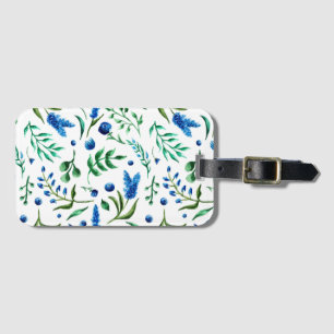 Etiqueta De Bagagem Tag floral azul da bagagem da aguarela elegante
