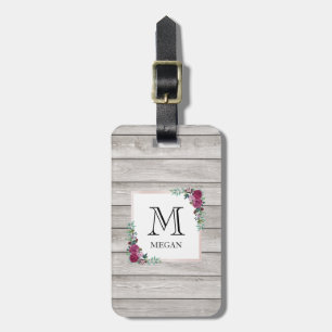 Etiqueta De Bagagem Tag floral de madeira claro rústico personalizado