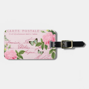 Etiqueta De Bagagem Tag floral francês da bagagem do vintage com rosa