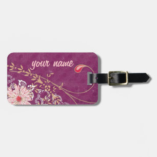 Etiqueta De Bagagem Tag floral roxo da bagagem com correia de couro