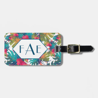 Etiqueta De Bagagem Tag floral tropical da bagagem do monograma