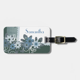 Etiqueta De Bagagem Tag florido azul bonito personalizado com nome