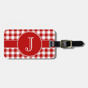 Etiqueta De Bagagem Tag Monogrammed da bagagem do guingão vermelho e