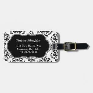 Etiqueta De Bagagem Tag preto & branco chique da bagagem do damasco