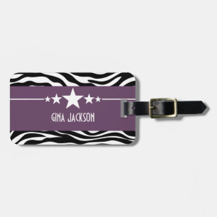 Etiqueta De Bagagem Tag Sassy roxo da bagagem da zebra da estrela