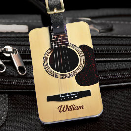 Etiqueta De Bagagem Tan Acoustic Guitar Woodgrain Guitarist Nome Texto