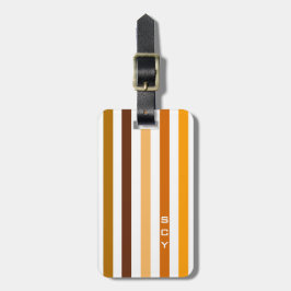 Etiqueta De Bagagem Tan Brown Orange Vertical Stripes Monograma