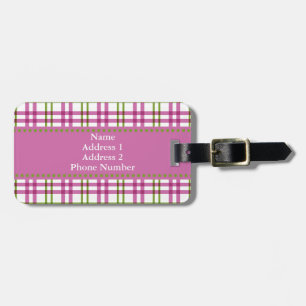 Etiqueta De Bagagem Tartan cor-de-rosa e verde