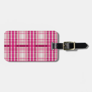 Etiqueta De Bagagem Tartan - Escocês branco-rosa Xadrez clássica azul-