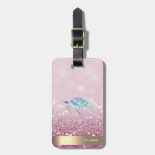 Etiqueta De Bagagem Tartaruga Brilhante Moderna Glitter Bokeh