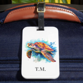 Etiqueta De Bagagem Tartaruga de Aquarela Monogramada