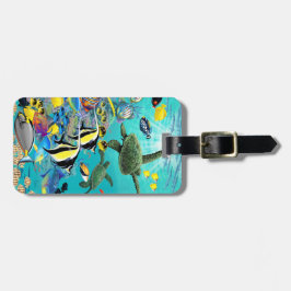 Etiqueta De Bagagem Tartaruga de mar tropical havaiana dos peixes da