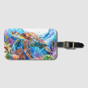 Etiqueta De Bagagem Tartaruga do Mar Vibrante