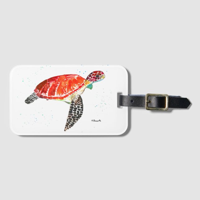 Etiqueta De Bagagem Tartaruga marinha Aquarela Oceano sob água (Frente Horizontal)