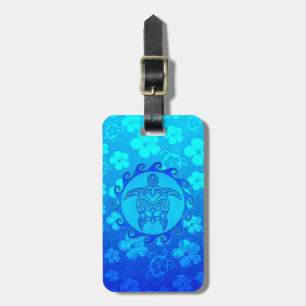 Etiqueta De Bagagem Tartaruga tribal azul Sun