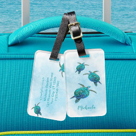 Etiqueta De Bagagem Tartarugas Marinhas Personalizadas Aquarela Oceano