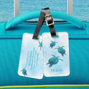 Etiqueta De Bagagem Tartarugas marinhas personalizadas Oceano Aquarela