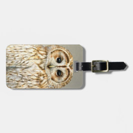 Etiqueta De Bagagem Tawny Owl, ave de arte chamada mala
