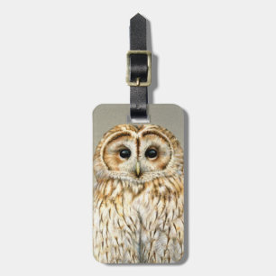 Etiqueta De Bagagem Tawny Owl, ave de arte chamada mala