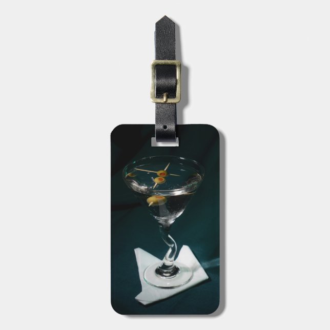 Etiqueta De Bagagem Teal Álcool Cocktail Martini (Frente Vertical)