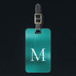 Etiqueta De Bagagem Teal Aqua Green - Monograma do Script de Folha Met<br><div class="desc">Tag Bag de Corte Moderna Aqua Verde Bruta de Folha Metálica Monograma</div>
