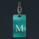Etiqueta De Bagagem Teal Aqua Green - Monograma do Script de Folha Met<br><div class="desc">Tag Bag de Corte Moderna Aqua Verde Bruta de Folha Metálica Monograma</div>