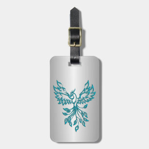 Etiqueta De Bagagem Teal Blue Phoenix nasce em prata