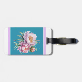 Etiqueta De Bagagem Teal de Bagagem de Pedônia Floral Elegante