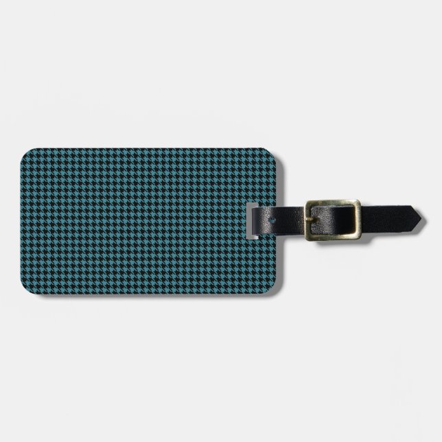 Etiqueta De Bagagem Teal e Preto de Houndstooth (Frente Horizontal)