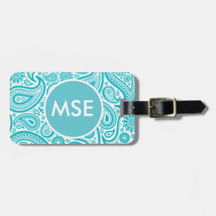 Etiqueta De Bagagem Teal Floral Paisley Monographic Patterno
