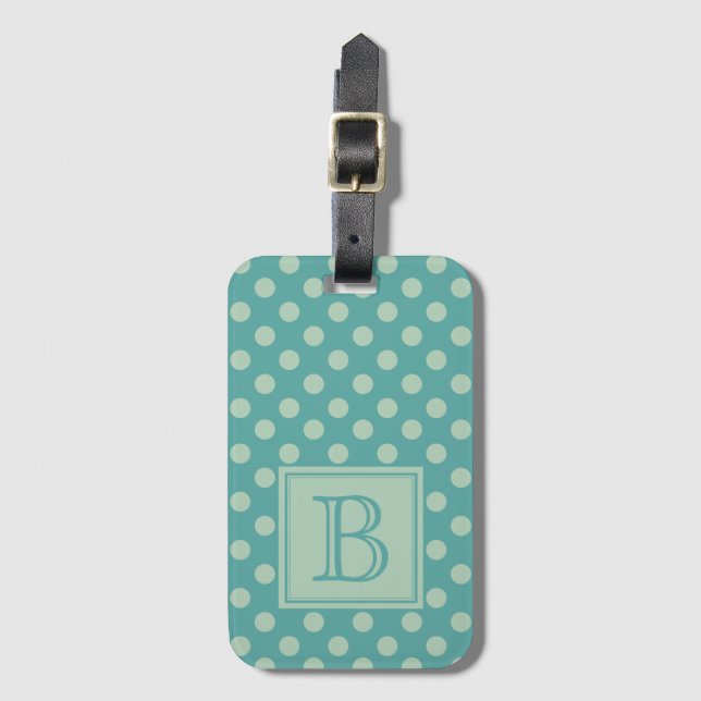 Etiqueta De Bagagem Teal Monogram Polka Dot Pattern (Frente Vertical)