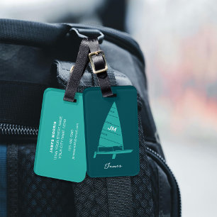 Etiqueta De Bagagem Teal Monograma Personalizado de Corrida em veleiro