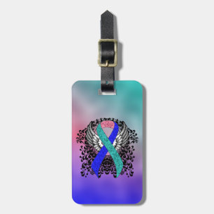 Etiqueta De Bagagem Teal/Rosa/Fita Azul com Asas
