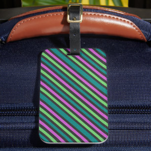 Etiqueta De Bagagem Teal, Verde limão, Brilhante Rosa-Quente Striped 