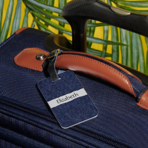 Etiqueta De Bagagem Tecido Denim, Textura Denim, Denim Azul, Seu Nome