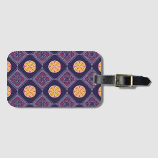 Etiqueta De Bagagem Tecido Roxo Elegante com Padrão Floral Amarelo