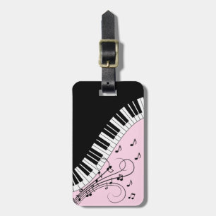 Etiqueta De Bagagem Teclado Piano, preto e branco, Design, cor-de-rosa