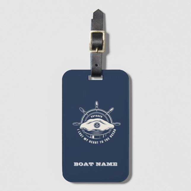 Etiqueta De Bagagem Tema Náutico Nome do Barco Marinho Azul (Frente Vertical)