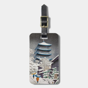 Etiqueta De Bagagem Templo japonês oriental legal da neve do santuár